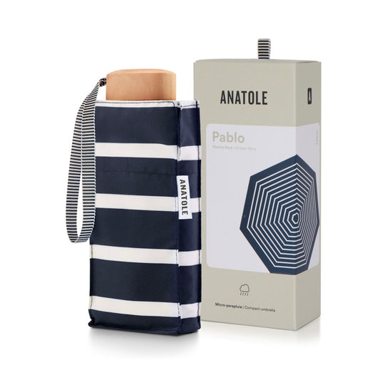 ANATOLE Striped Navy Compact Umbrella – White Stripes – Pablo
