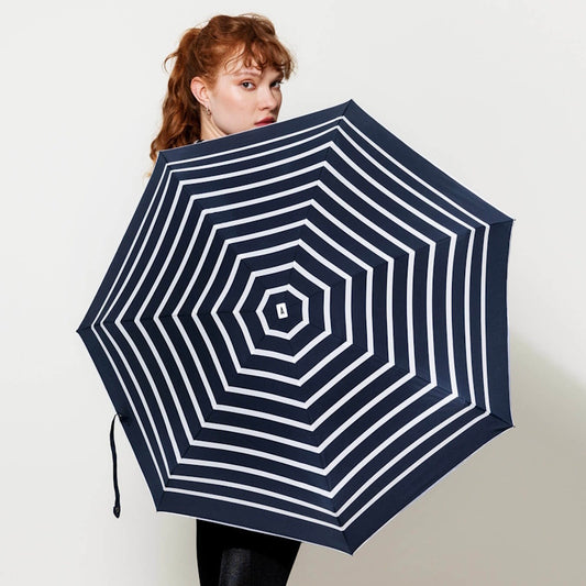ANATOLE Striped Navy Compact Umbrella White Stripes Pablo