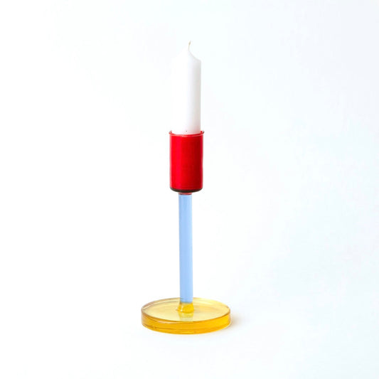 Glass Candlestick - Red / Blue / Yellow Tall Borosilicate Laboratory Glass H15cm by Block Design