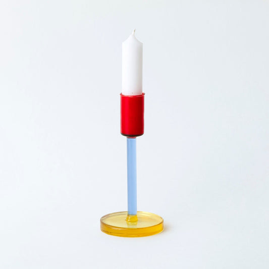 Borosilicate Laboratory Glass Candlestick in Blue, Red and Yellow Height 15cm by Block Design