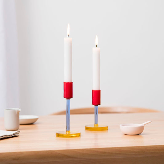 Borosilicate Laboratory Glass Candlesticks in Blue, Red and Yellow by Block Design