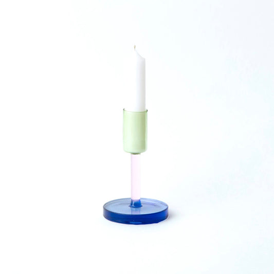 Glass Candlestick - Green / Pink / Blue Medium Borosilicate Laboratory Glass H12cm by Block Design