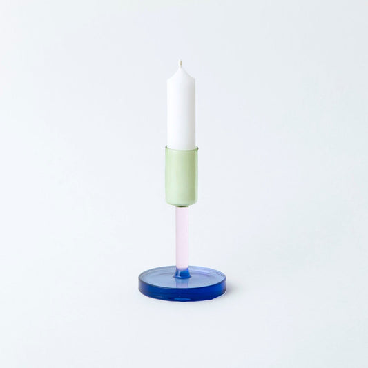 Borosilicate Laboratory Glass Candlestick in Green, Pink and Blue Height 12cm by Block Design