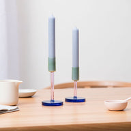 Borosilicate Laboratory Glass Candlesticks in Green, Pink and Blue by Block Design