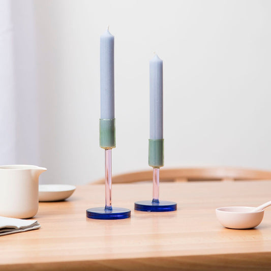 Glass Candlestick - Green / Pink / Blue Medium Borosilicate Laboratory Glass H12cm by Block Design