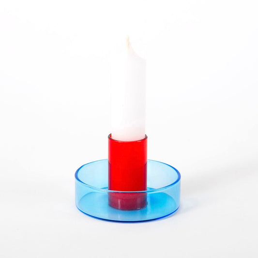 Duo Tone Glass Candle Holder - Blue & Red Borosilicate Laboratory Glass H7cm by Block Design
