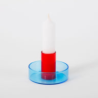 Duo Tone Glass Candle Holder in Blue & Red Borosilicate Laboratory Glass H7cm by Block Design