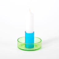 Duo Tone Glass Candle Holder in Green & Blue Borosilicate Laboratory Glass H7cm by Block Design