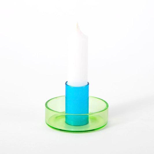Duo Tone Glass Candle Holder - Green & Blue Borosilicate Laboratory Glass H7cm by Block Design