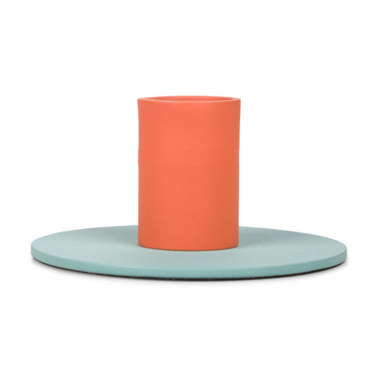 British Colour Standard Small Two Tone Metal Candleholder / Opaline and Marigold