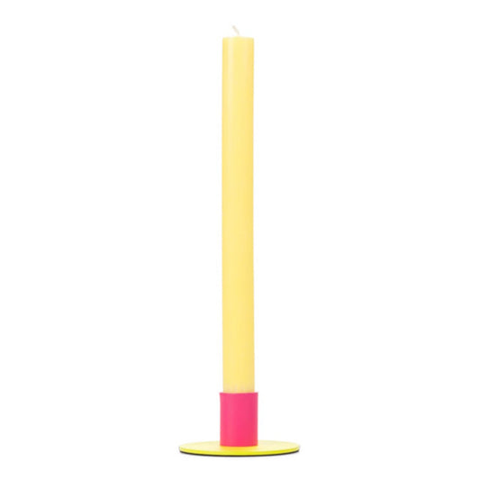 British Colour Standard Small Two Tone Metal Candleholder in Sulphur and Neyron Pink