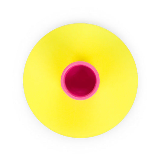 British Colour Standard Small Two Tone Metal Candleholder / Sulphur and Neyron Pink