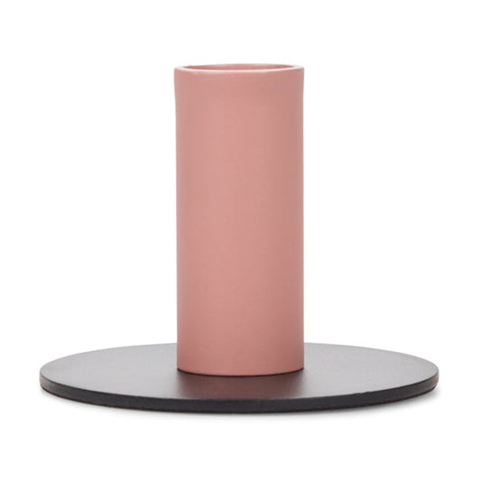 British Colour Standard Tall Two Tone Metal Candleholder / Jet Black and Old Rose
