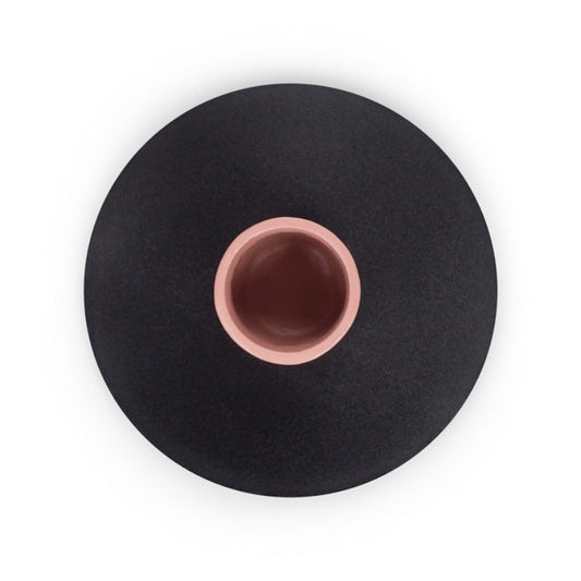 British Colour Standard Tall Two Tone Metal Candleholder / Jet Black and Old Rose