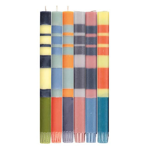 British Colour Standard Eco Dinner Candles - Set of 6 / Mixed Variable Striped