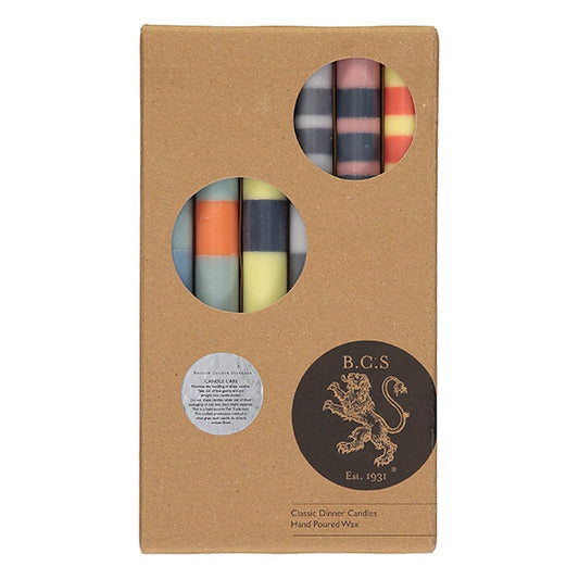 British Colour Standard Eco Dinner Candles - Set of 6 / Mixed Variable Striped