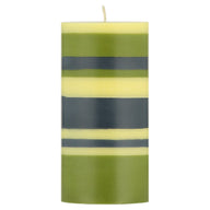 British Colour Standard Eco Striped Pillar Candle 15cm in Olive, Idigo and Jasmine