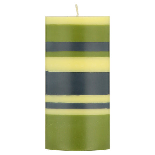 British Colour Standard Eco Striped Pillar Candle - 15cm / Olive, Idigo and Jasmine