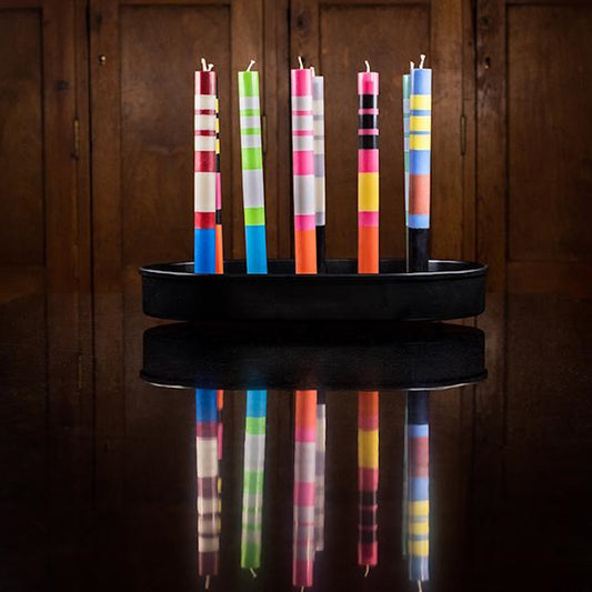 British Colour Standard Eco Dinner Candles Set of 6 Mixed Wide Stripe