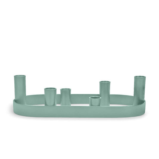 British Colour Standard Oval Metal Candelabra / Opaline Green