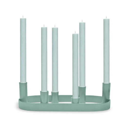 British Colour Standard Oval Metal Candelabra / Opaline Green