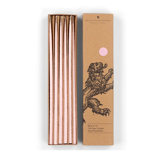 British Colour Standard Thin Taper Candles - Set of 12 / Orchid Pink