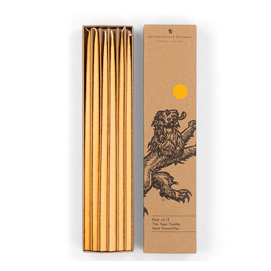 British Colour Standard Thin Taper Candles - Set of 12 / Saffron