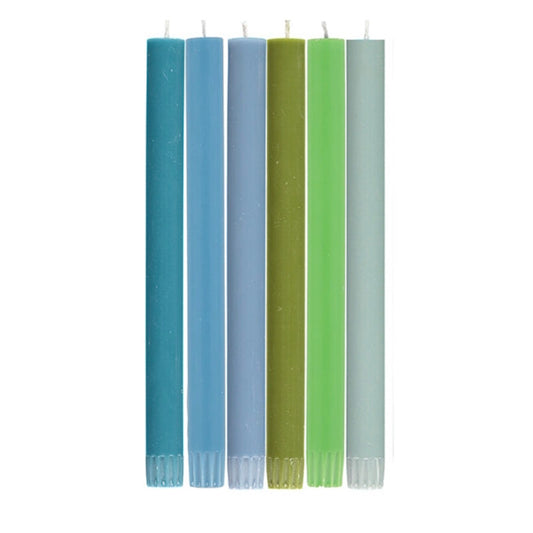 British Colour Standard Eco Striped Dinner Candles Set of 6 Mixed in Cool Rainbow colours
