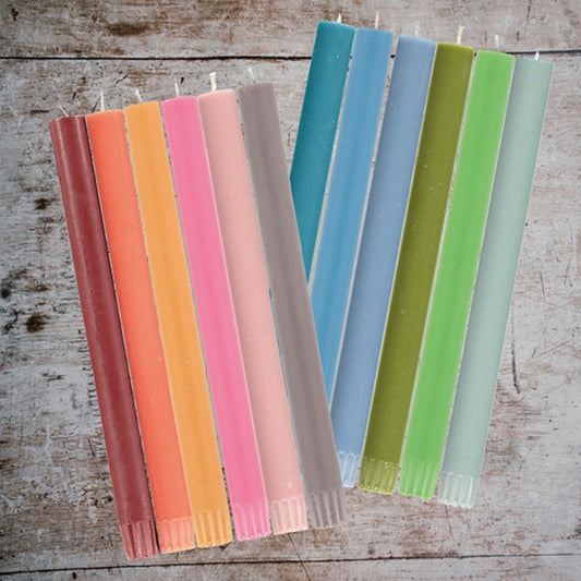 British Colour Standard Eco Dinner Candles - Set of 6 / Mixed Cool Rainbow