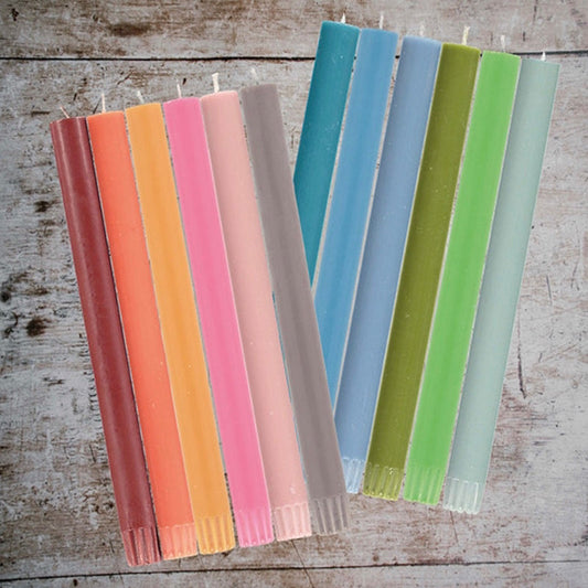 British Colour Standard Eco Striped Dinner Candles Set of 6 Mixed in Rainbow colours