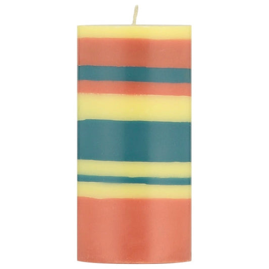 British Colour Standard Eco Striped Pillar Candle - 15cm / Jasmine, Rust and Petrol