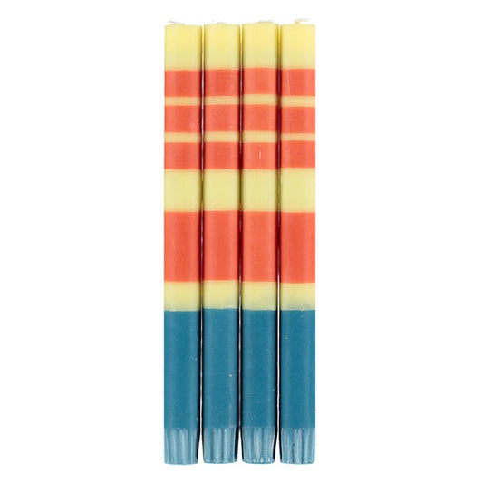 British Colour Standard Eco Striped Dinner Candles - Set of 4 / Jasmine, Rust and Petrol Blue