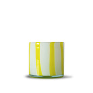 Handmade votive in organic shapes with fantastic curves in coloured glass with Byon’s yellow in contrast to the lovely white.