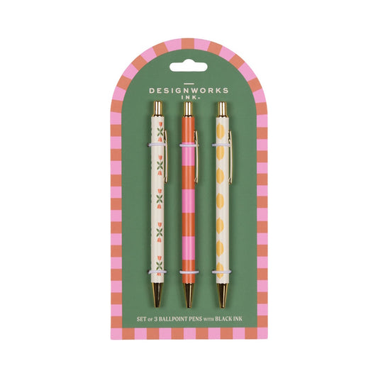 Designworks Ink A Dopo Set of 3 Pens / Flower Stripe Lemon