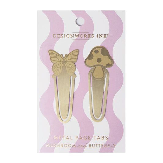 Designworks Ink Brass Book Tabs / Mushroom & Butterfly