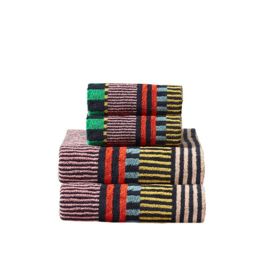 Multicoloured striped bath towels set made from 100% Cotton by Donna Wilson