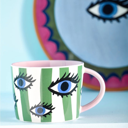 Eleanor Bowmer Eye Mug in Blue, Green and Pink