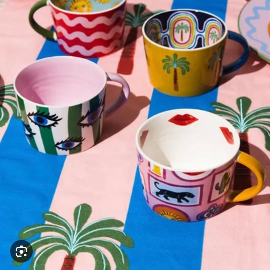 Eleanor Bowmer Palm Tree Mug in Blue and Yellow