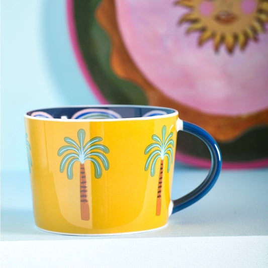 Eleanor Bowmer Palm Tree Mug in Blue and Yellow