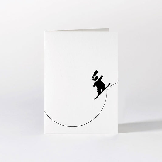 Hammade luxury greeting card rabbit snowboarding