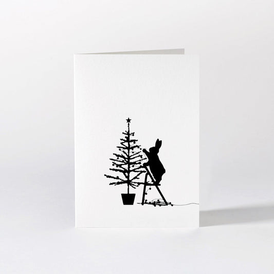 Hammade luxury greeting card rabbit tree trimming