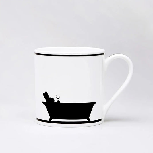 Hammade Hand Decorated Fine Bone China Rabbit Mug Bathtime