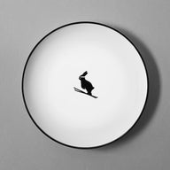 Hammade Hand Decorated Fine Bone China Rabbit Plate Ski Jumping