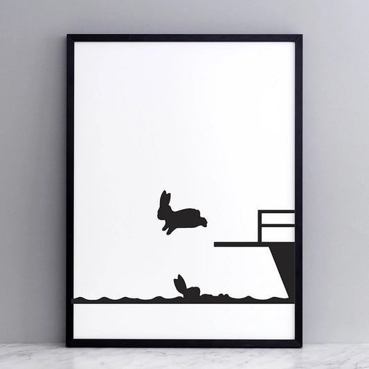 Hammade Rabbit Screen Print / Diving - 30 x 40 cm