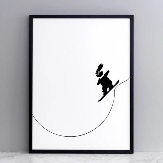 Hammade Rabbit Screen Print / Snowboarding - 30 x 40 cm