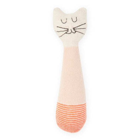 Soft Cotton Knit Baby Rattle Cat in Pink 15cm by Sophie Home