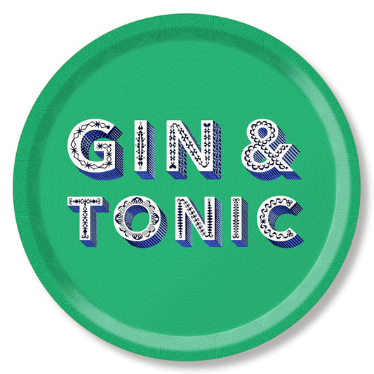Gin & Tonic Round Tray - Green Medium D39cm by Asta Barrington for Jamida of Sweden