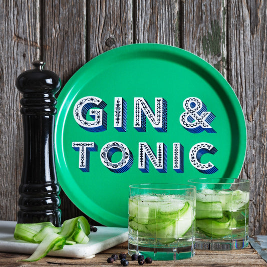 Gin & Tonic Round Tray in Green Medium D39cm by Asta Barrington for Jamida of Sweden