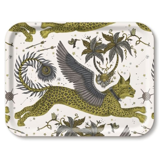 Lynx Rectangle Animal Tray in Gold, Grey and Green Large 43x33cm by Emma J Shipley for Jamida of Sweden