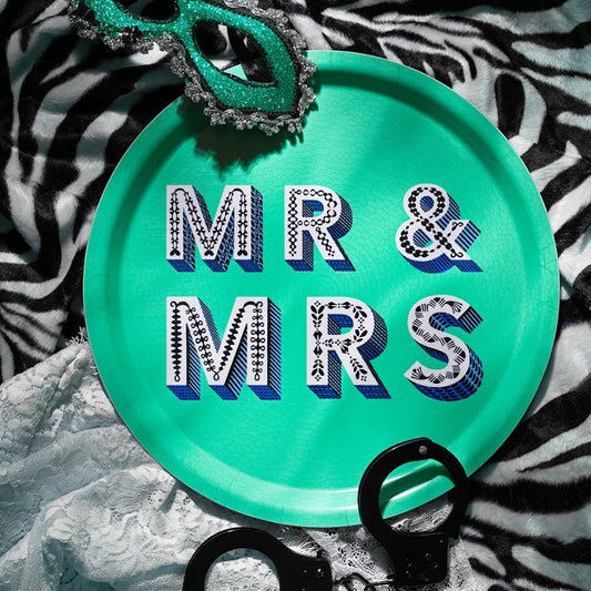 Mr & Mrs Round Tray in Green Small D31cm by Asta Barrington for Jamida of Sweden